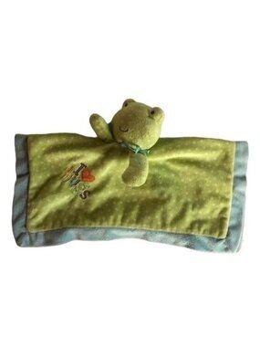 Charter's Green frog security blanket 15x15" rattle shine dots i heart hugs READ
